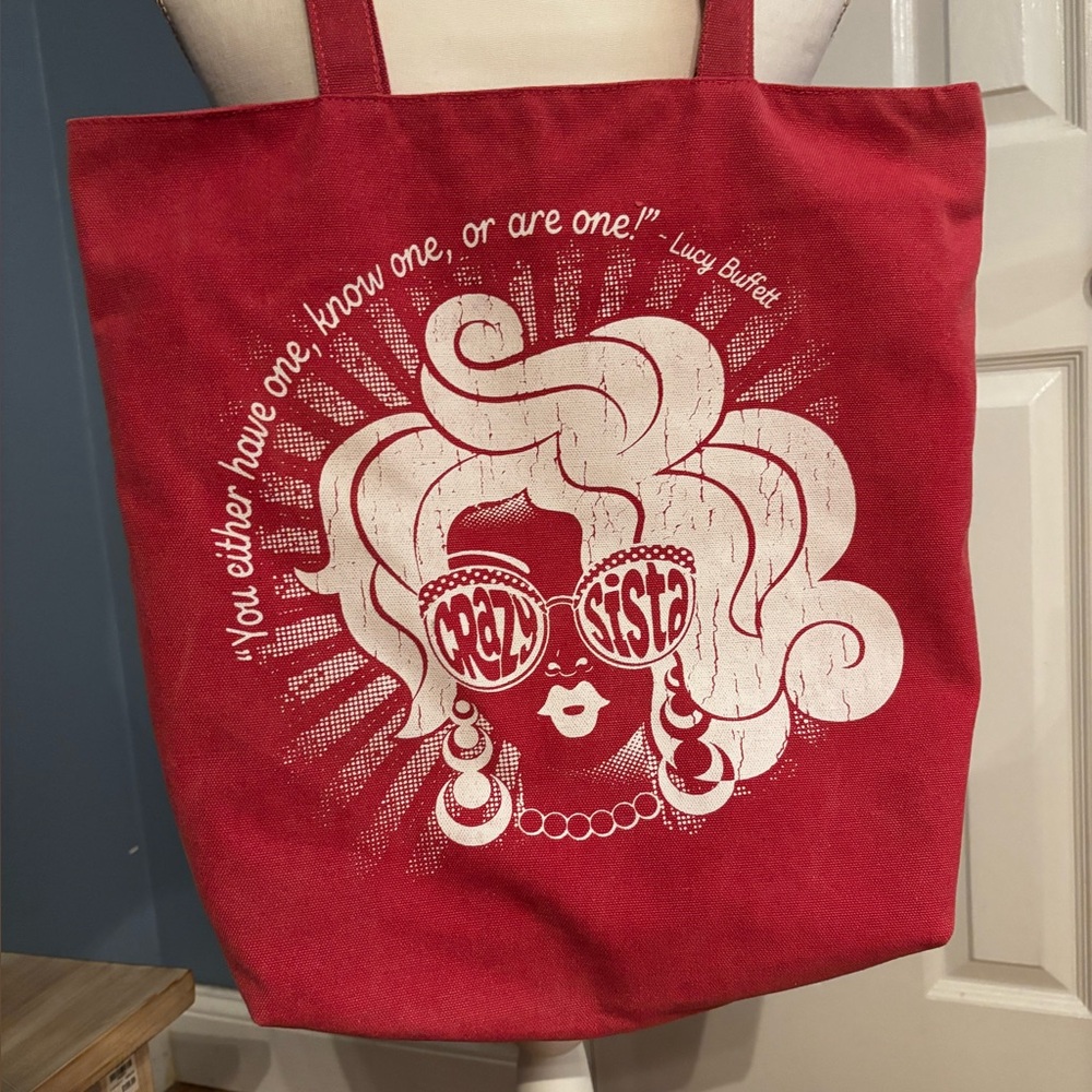 Lucy Buffett Quote: Tote w/Crazy-Sista Print. Beach tote Fun Summer tote